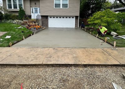 Broom finished concrete driveway