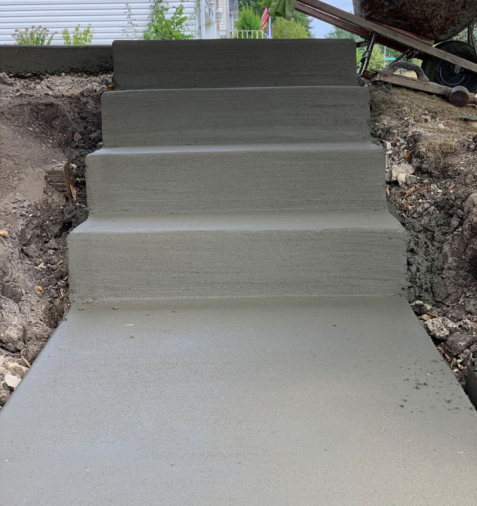 Broom finished concrete stairs
