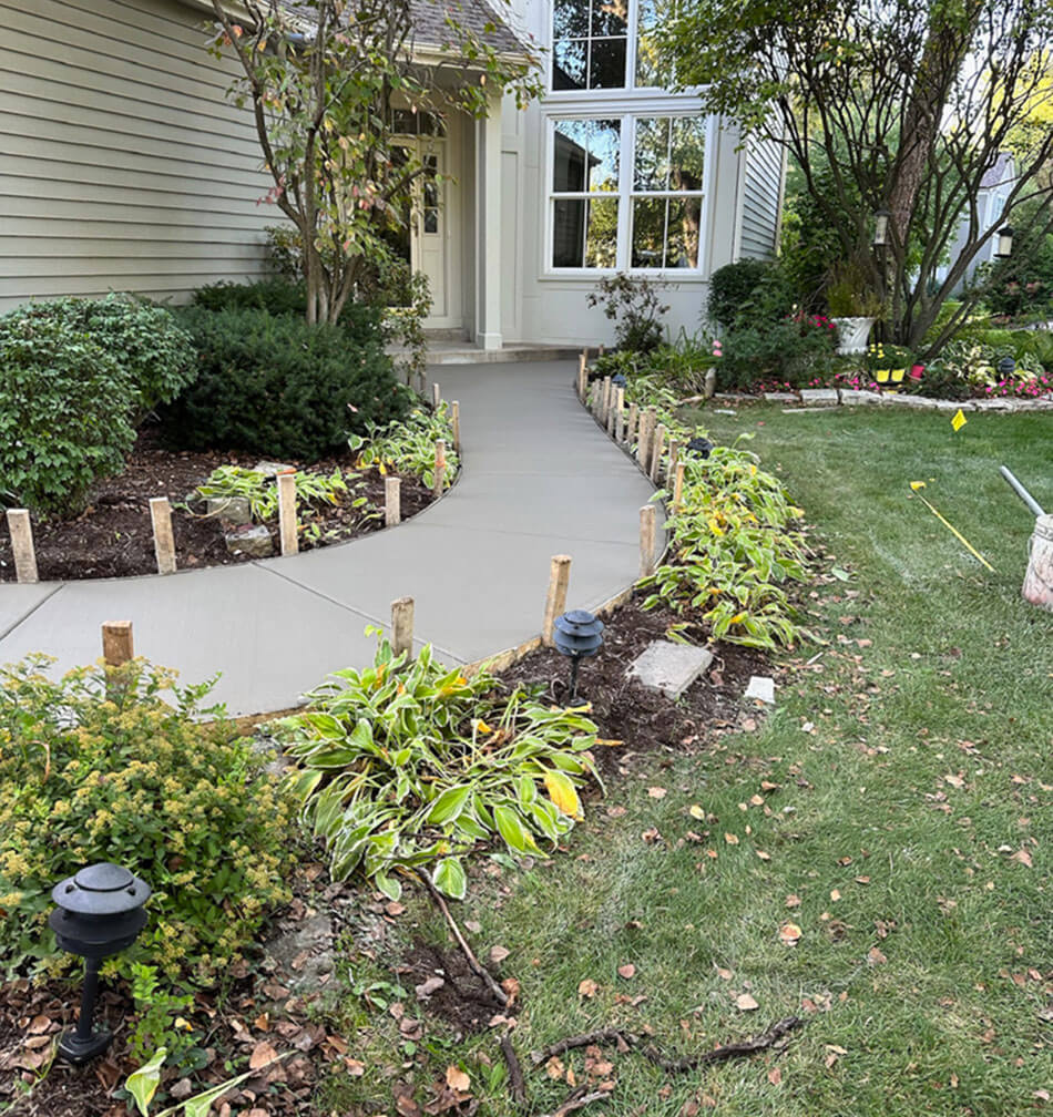 Broom finished concrete walkway